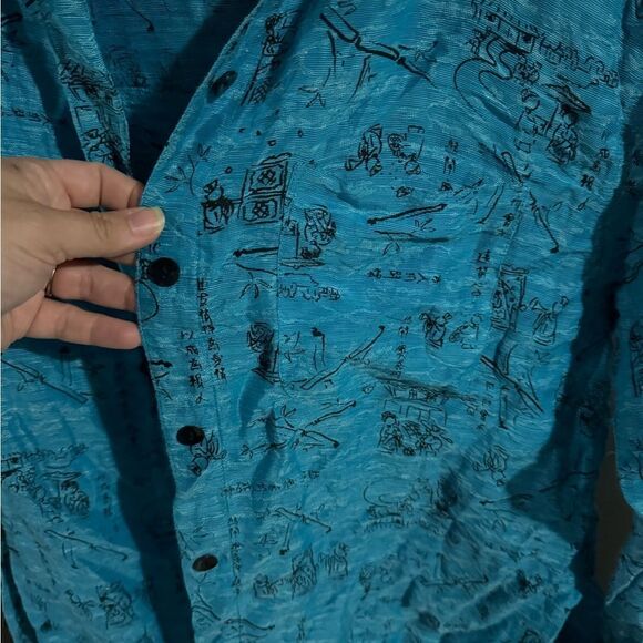 Chico's Design Silk/ Linen Button Down Asian/ Mandarin Long Sleeve Top Sz 0 S - Picture 7 of 8